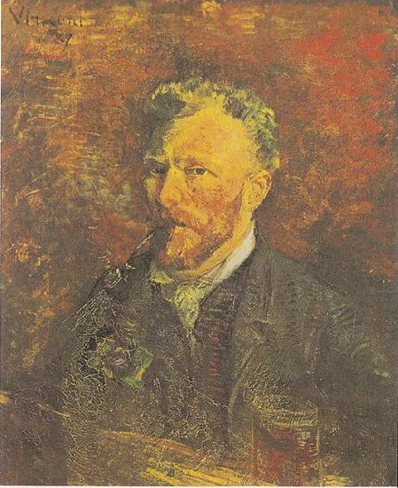 Vincent Van Gogh Self portrait with Pipe and Glass oil painting image